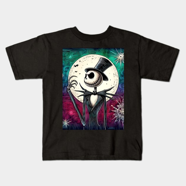 Elevate Your Holidays: Unique Jack Skellington Christmas Art for a Whimsical Celebration! Kids T-Shirt by insaneLEDP